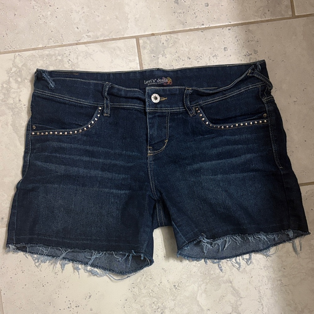 Levi's Dark Blue Jean Shorts with Studded Detail